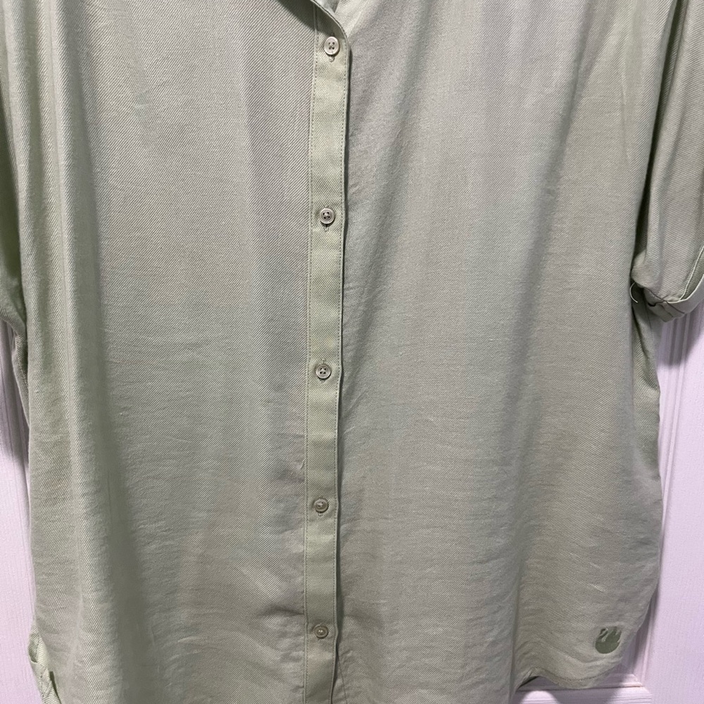 Mint green blouse.
